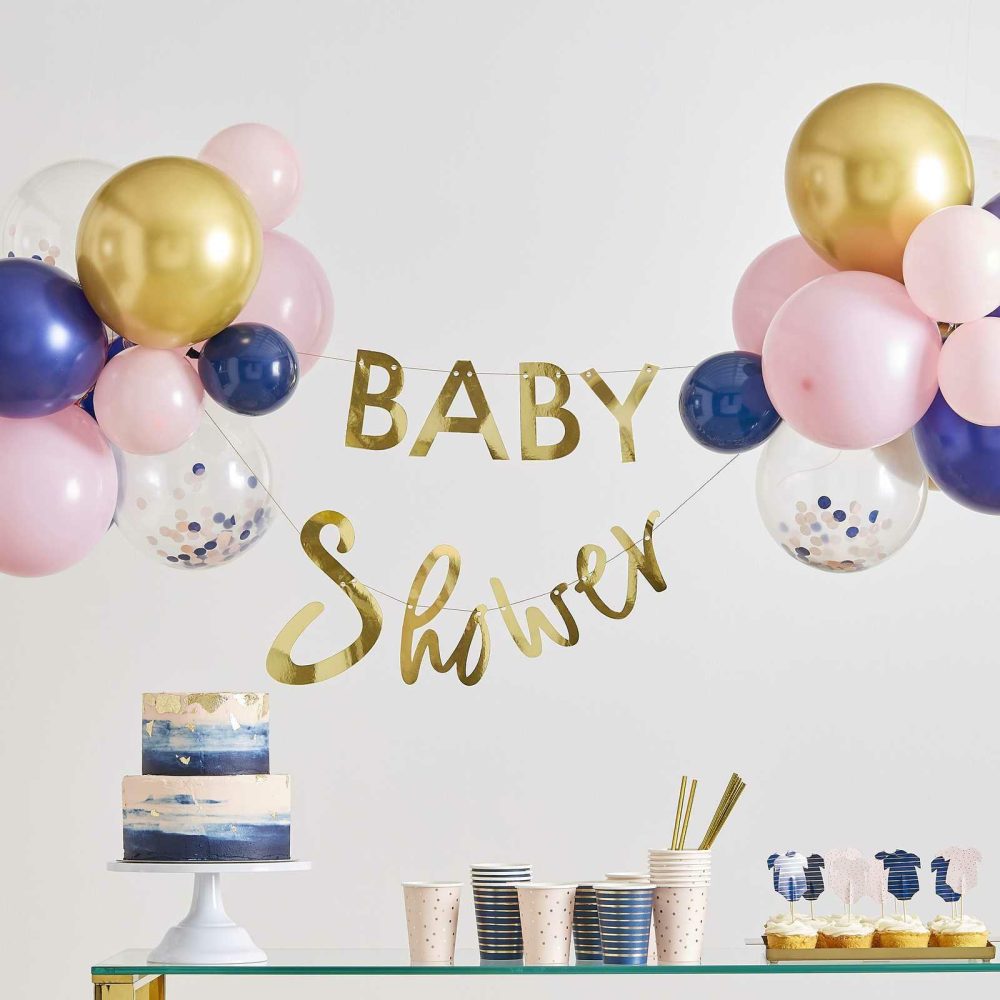 Baby Shower Balloons |   Gold Baby Shower Banner And Balloon Decoration Baby Shower Balloons Baby Shower Balloons