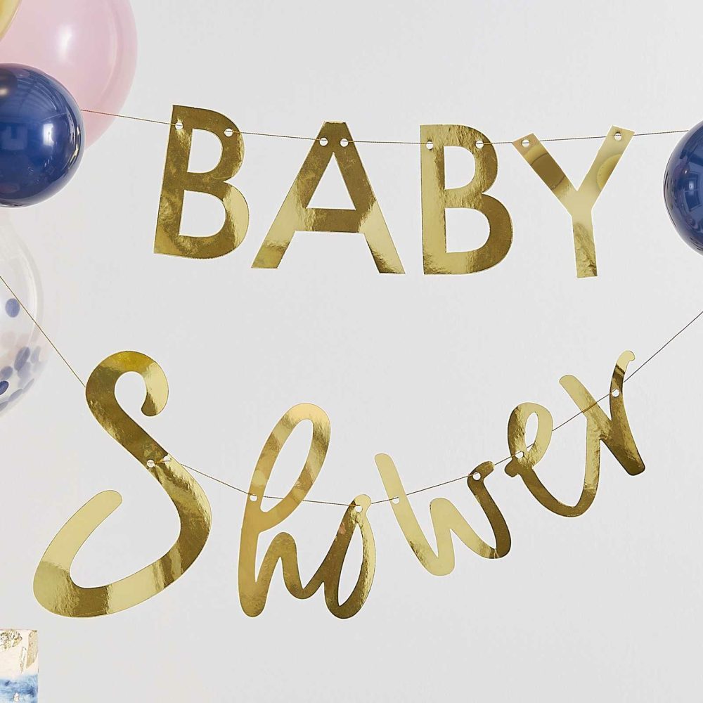 Baby Shower Balloons |   Gold Baby Shower Banner And Balloon Decoration Baby Shower Balloons Baby Shower Balloons