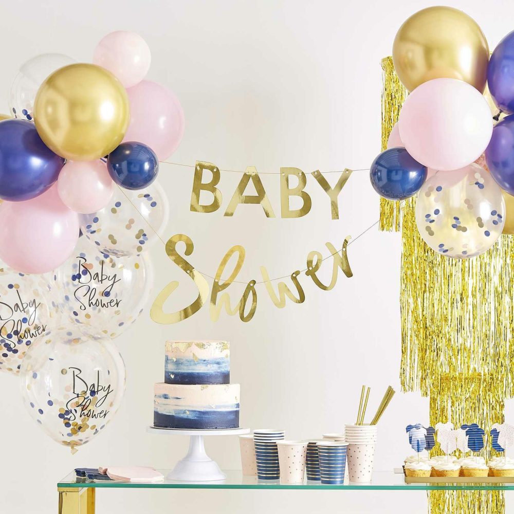 Baby Shower Balloons |   Gold Baby Shower Banner And Balloon Decoration Baby Shower Balloons Baby Shower Balloons