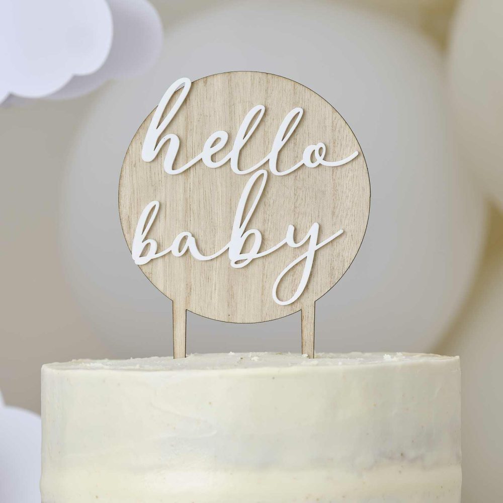 Baby Shower Cake Decorations |   Hello Baby Wood And Acrylic Baby Shower Cake Topper Baby Shower Baby Shower Cake Decorations