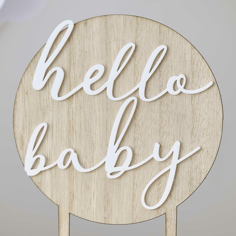 Baby Shower Cake Decorations |   Hello Baby Wood And Acrylic Baby Shower Cake Topper Baby Shower Baby Shower Cake Decorations