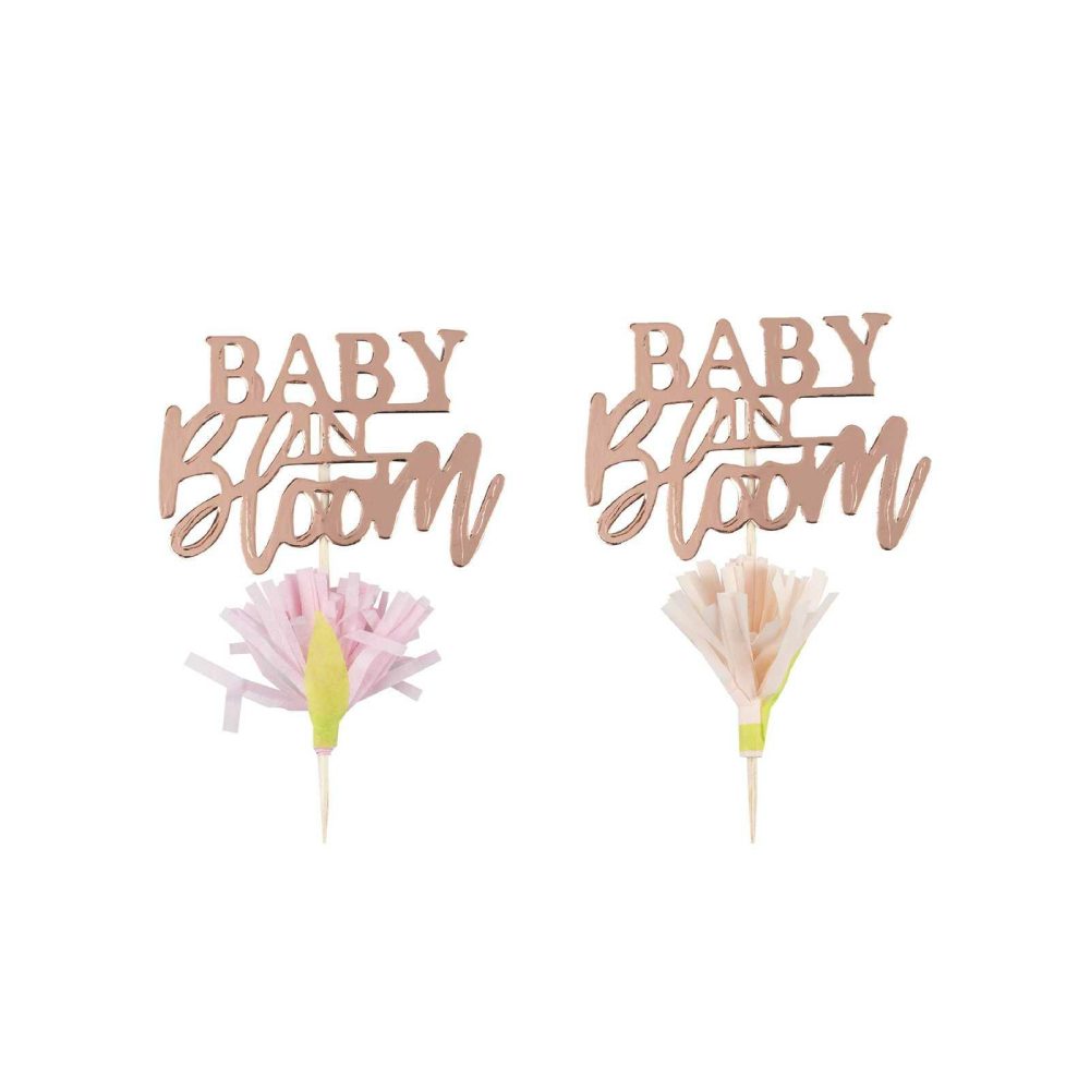 Baby Shower Cake Decorations |   Rose Gold Floral Baby Shower Cupcake Toppers Baby Shower Baby Shower Cake Decorations