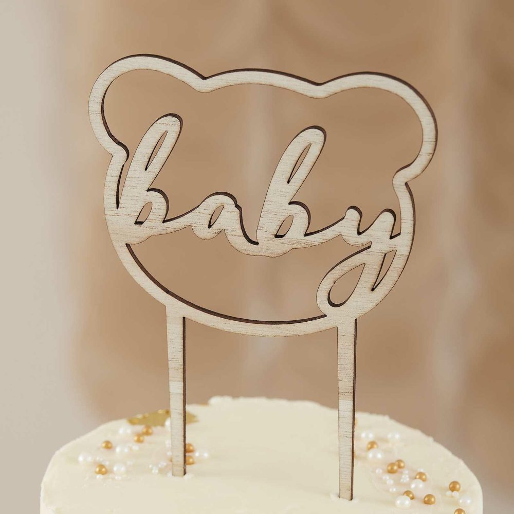 Baby Shower Cake Decorations |   Wooden Teddy Bear Baby Shower Cake Topper Baby Shower Baby Shower Cake Decorations