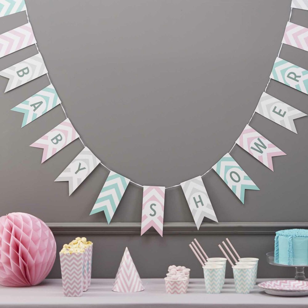 Baby Shower Decorations |   Baby Shower Bunting – Chevron Divine Baby Shower Baby Shower Decorations