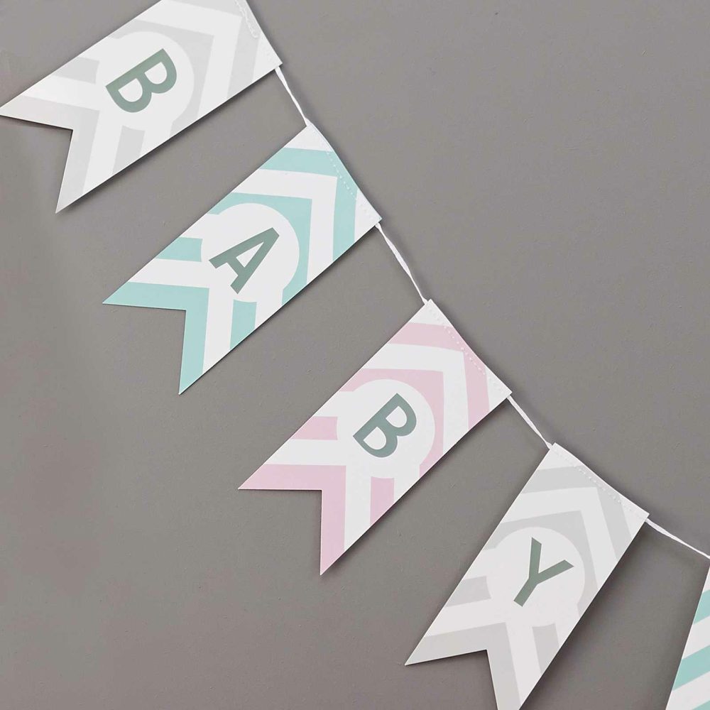 Baby Shower Decorations |   Baby Shower Bunting – Chevron Divine Baby Shower Baby Shower Decorations