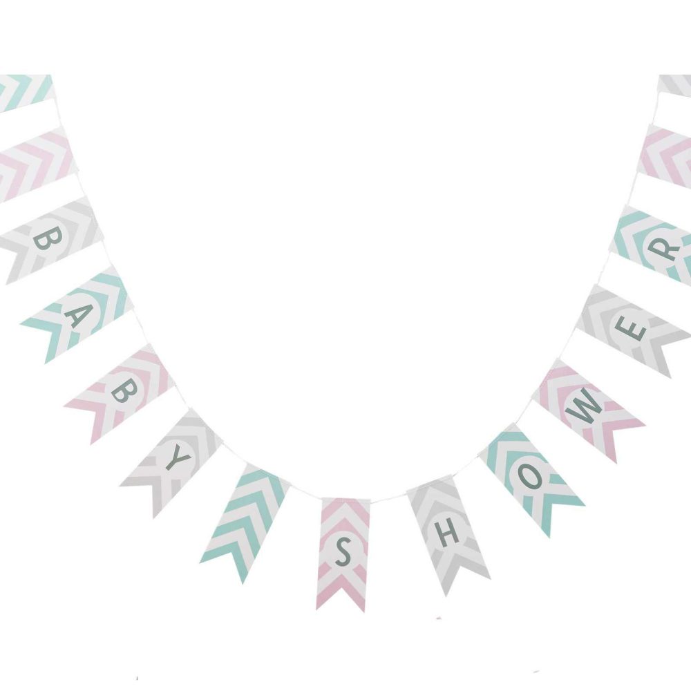 Baby Shower Decorations |   Baby Shower Bunting – Chevron Divine Baby Shower Baby Shower Decorations