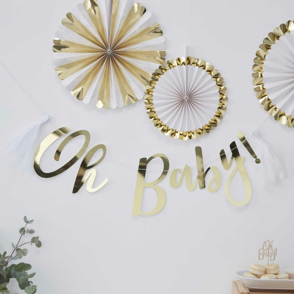 Baby Shower Decorations |   Gold Oh Baby! Baby Shower Bunting Baby Shower Baby Shower Decorations