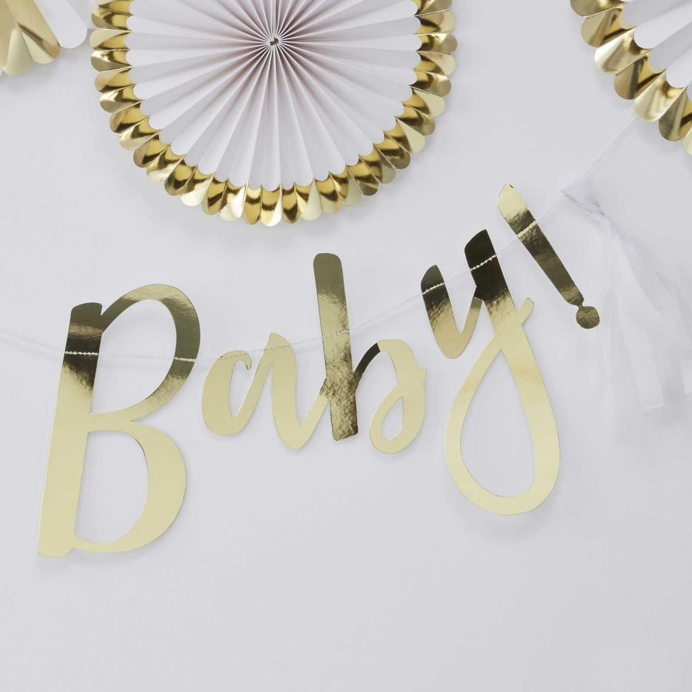 Baby Shower Decorations |   Gold Oh Baby! Baby Shower Bunting Baby Shower Baby Shower Decorations