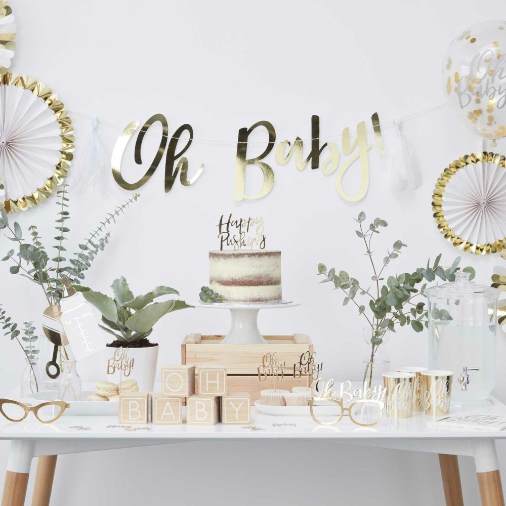 Baby Shower Decorations |   Gold Oh Baby! Baby Shower Bunting Baby Shower Baby Shower Decorations