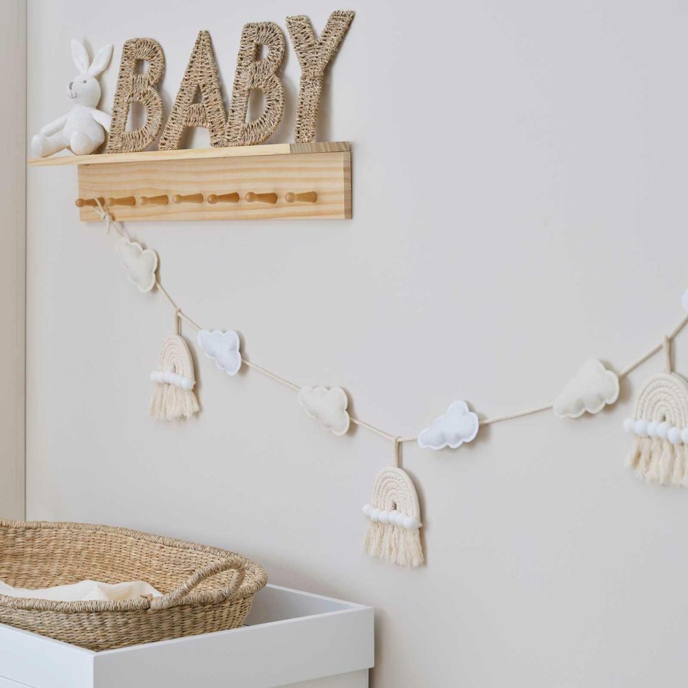 Baby Shower Decorations |   Macrame Rainbows And Clouds Nursery Baby Bunting Baby Shower Baby Shower Decorations