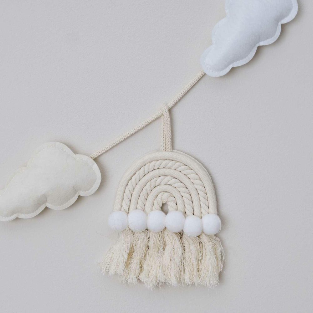 Baby Shower Decorations |   Macrame Rainbows And Clouds Nursery Baby Bunting Baby Shower Baby Shower Decorations