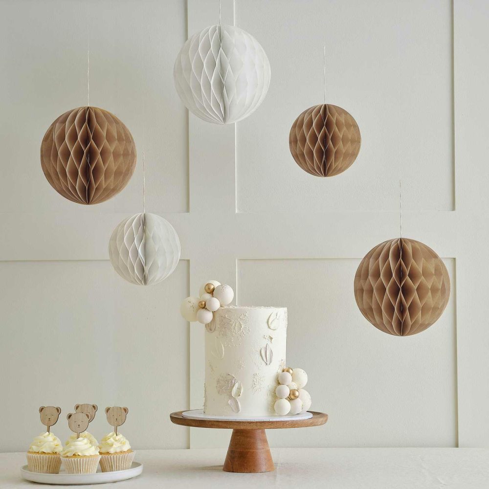 Baby Shower Decorations |   Neutral Paper Honeycomb Decorations Baby Shower Baby Shower Decorations