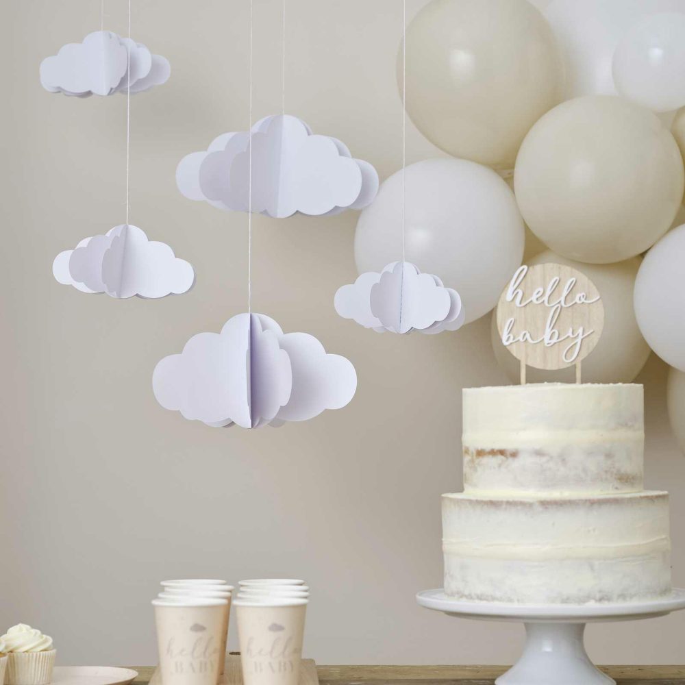 Baby Shower Decorations |   White 3D Hanging Cloud Decorations Baby Shower Baby Shower Backdrop