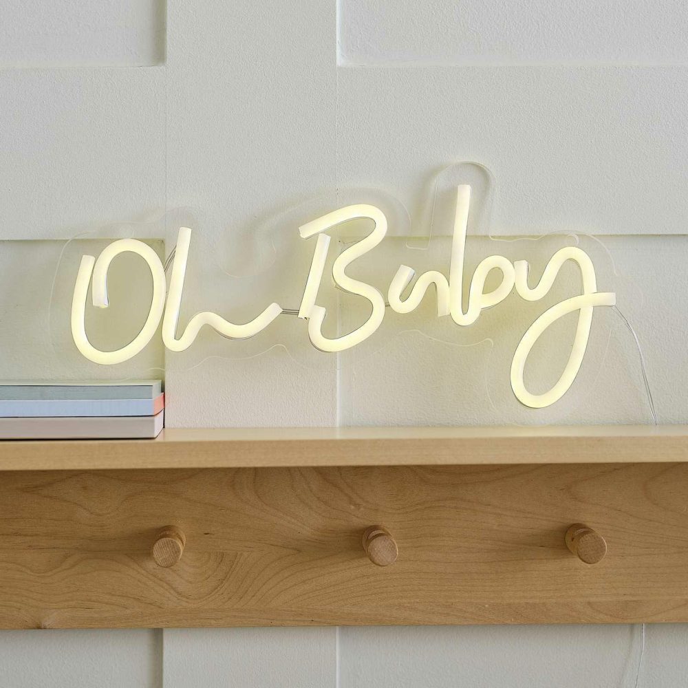 Baby Shower Decorations |   White Oh Baby Neon Sign Baby Shower Baby Shower Decorations