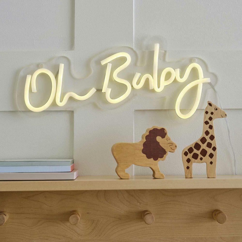 Baby Shower Decorations |   White Oh Baby Neon Sign Baby Shower Baby Shower Decorations