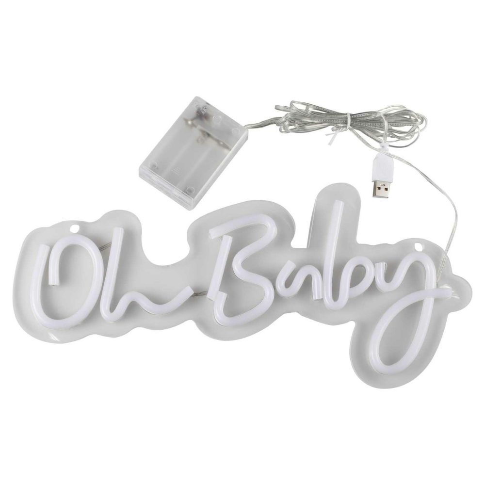 Baby Shower Decorations |   White Oh Baby Neon Sign Baby Shower Baby Shower Decorations