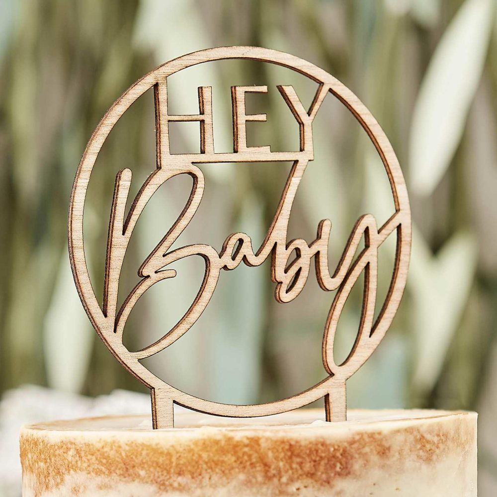 Baby Shower Decorations |   Wooden Hey Baby Shower Cake Topper Baby Shower Baby Shower Cake Decorations