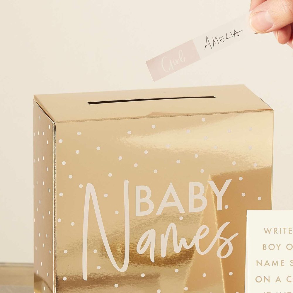 Baby Shower Games |   Gold Foiled Baby Names Box Baby Shower Baby Shower Games