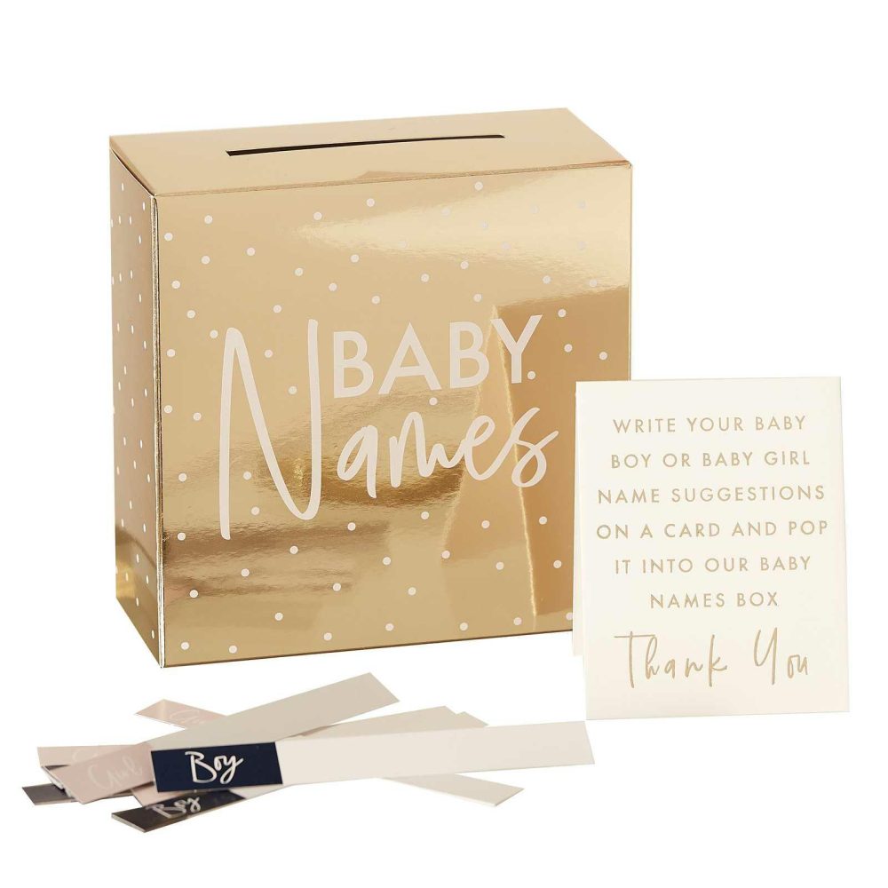 Baby Shower Games |   Gold Foiled Baby Names Box Baby Shower Baby Shower Games