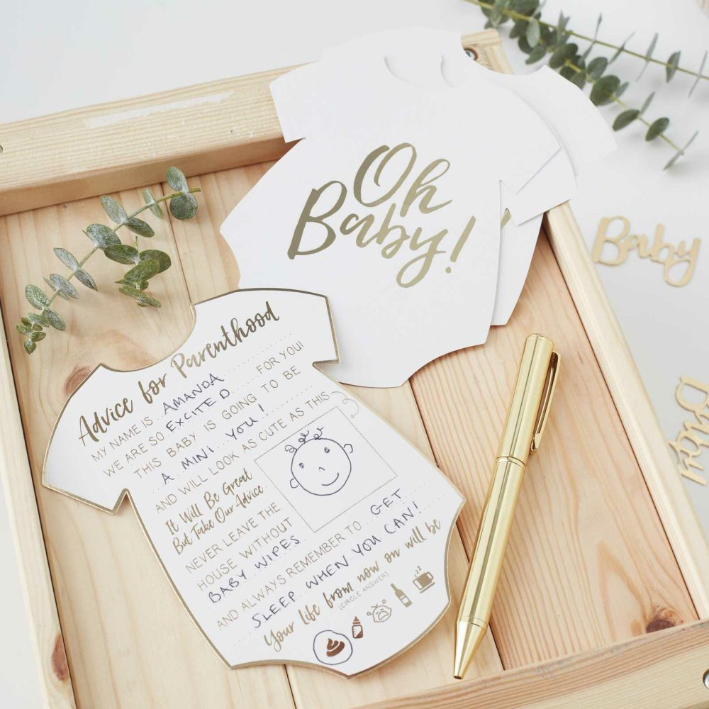 Baby Shower Games |   Gold Foiled Baby Shower Prediction Game Cards Baby Shower Baby Shower Games