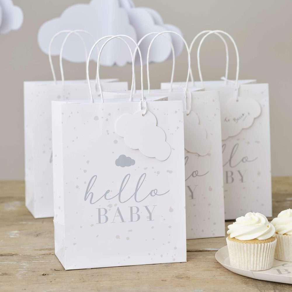 Baby Shower Gifts |   Hello Baby Speckle And Cloud Baby Shower Gift Bags Baby Shower Baby Shower Gifts