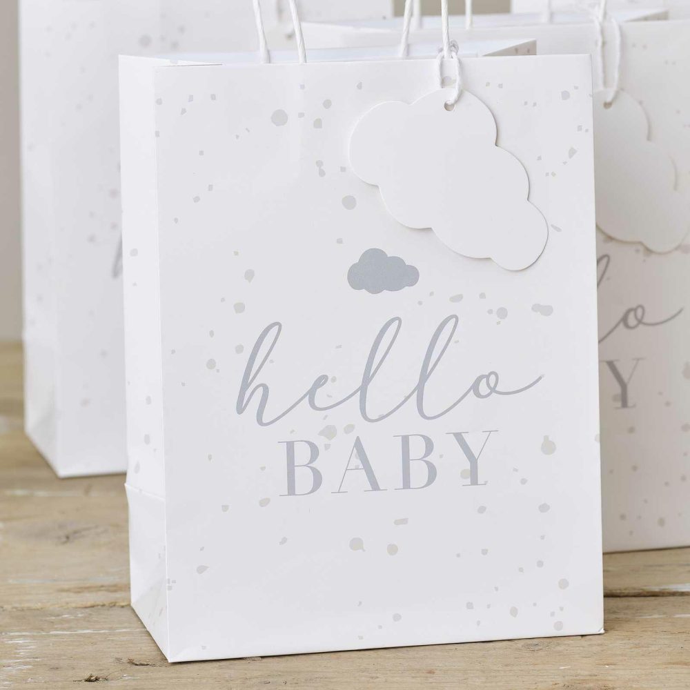 Baby Shower Gifts |   Hello Baby Speckle And Cloud Baby Shower Gift Bags Baby Shower Baby Shower Gifts