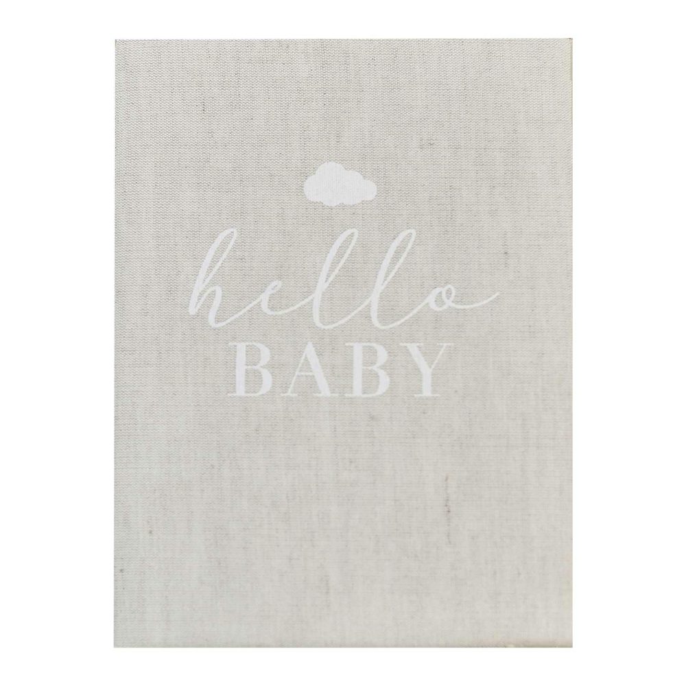 Baby Shower Guest Book |   Hello Baby Neutral Linen Baby Memory Book Baby Shower Baby Shower Guest Book