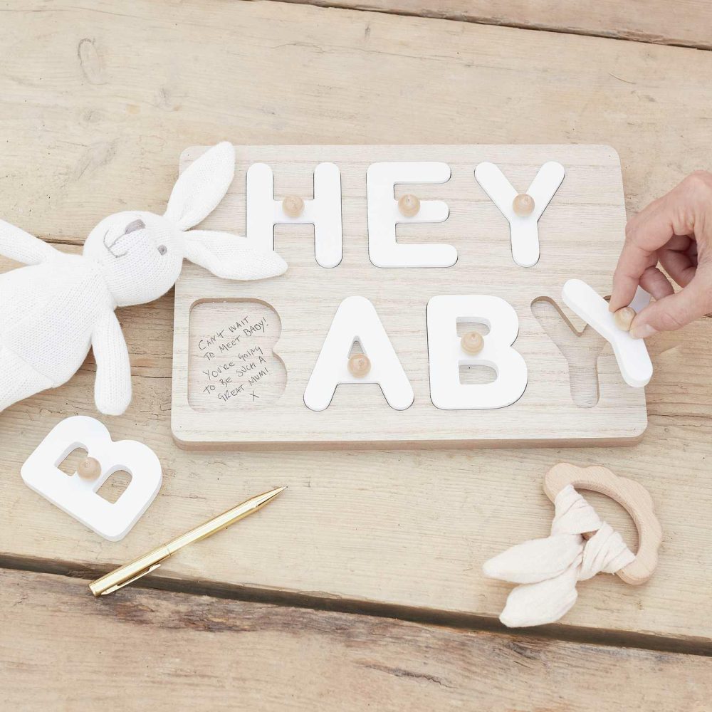 Baby Shower Guest Book |   Hey Baby Wooden Puzzle Baby Shower Guest Book Baby Shower Baby Shower Guest Book