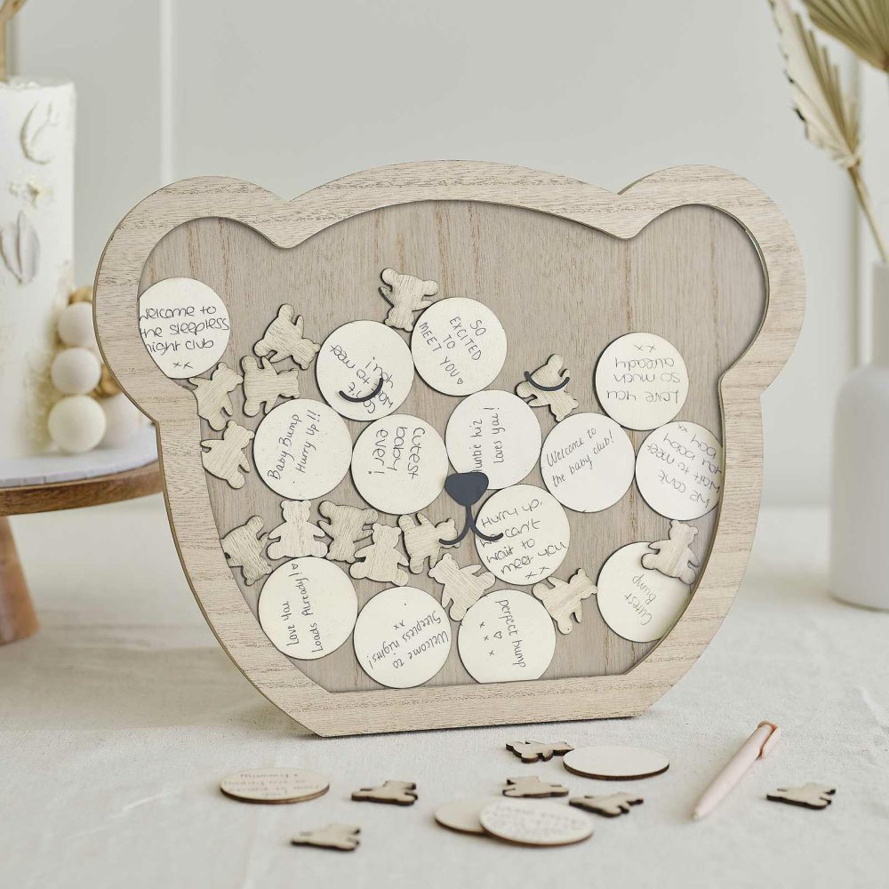 Baby Shower Guest Book |   Wooden Teddy Baby Shower Drop-Top Guest Book Alternative Baby Shower Baby Shower Guest Book