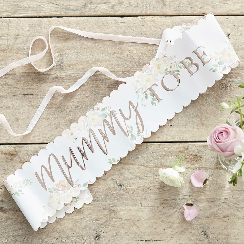 Baby Shower Sashes |   Floral Rose Gold Mummy To Be Baby Shower Sash Baby Shower Baby Shower Sashes