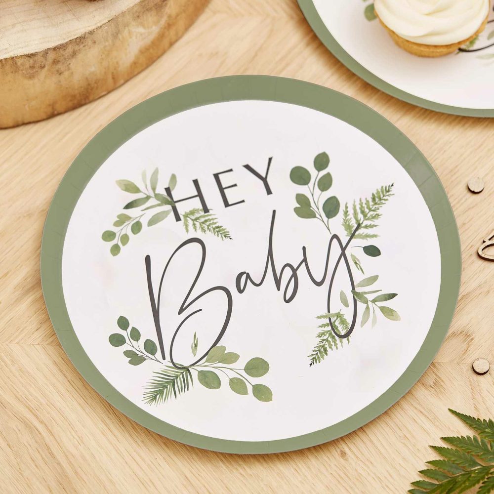 Baby Shower Tableware |   Botanical Hey Baby Shower Plates Baby Shower Baby Shower Tableware