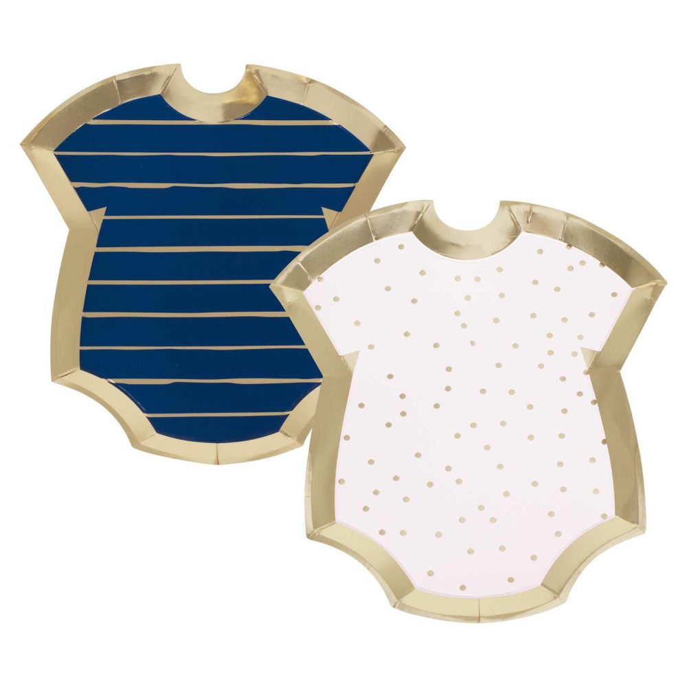 Baby Shower Tableware |   Gold Foiled Pink And Navy Baby Grow Gender Reveal Party Plates Baby Shower Baby Shower Tableware