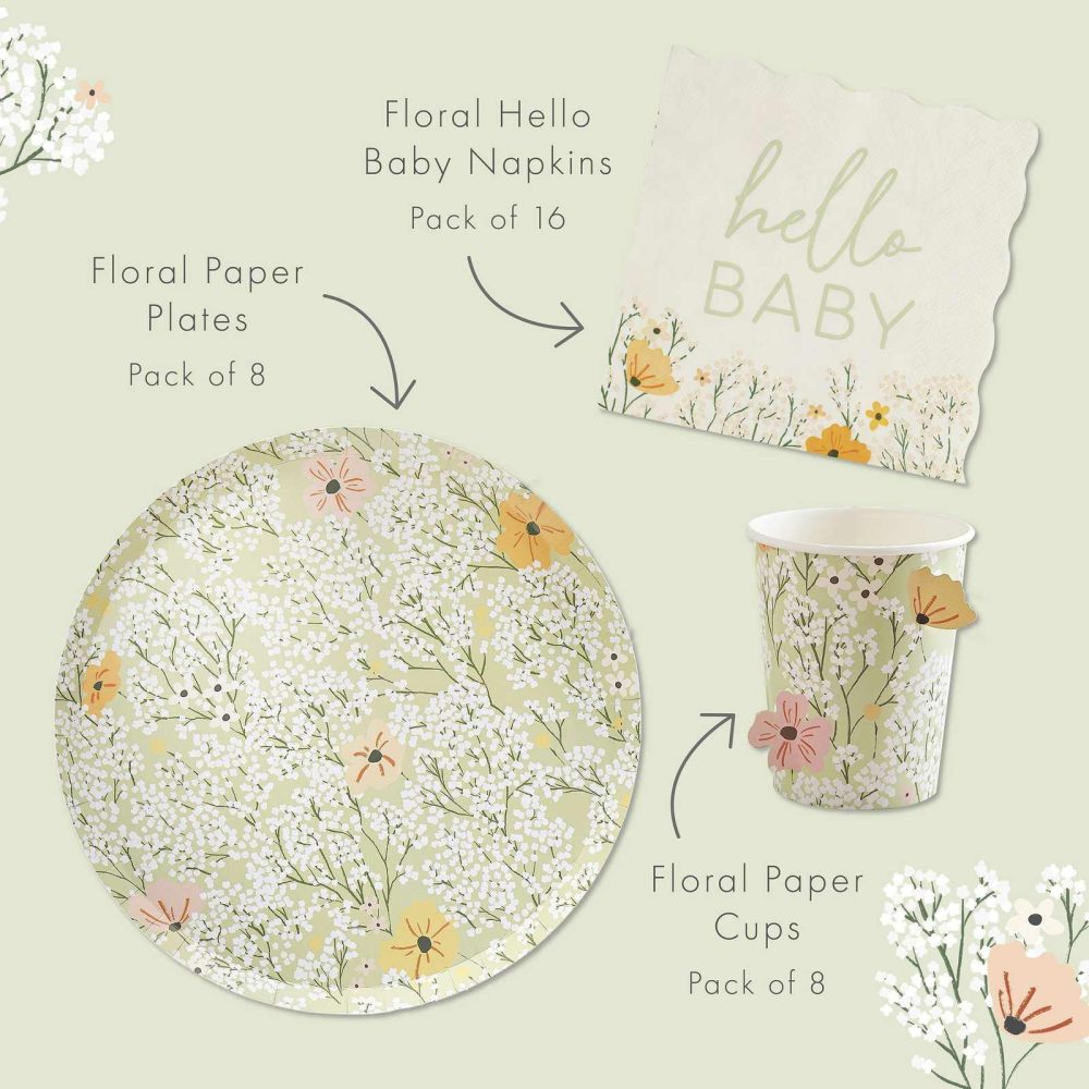 Baby Shower Tableware |   Hello Baby Floral Tableware Kit Baby Shower Baby Shower Tableware