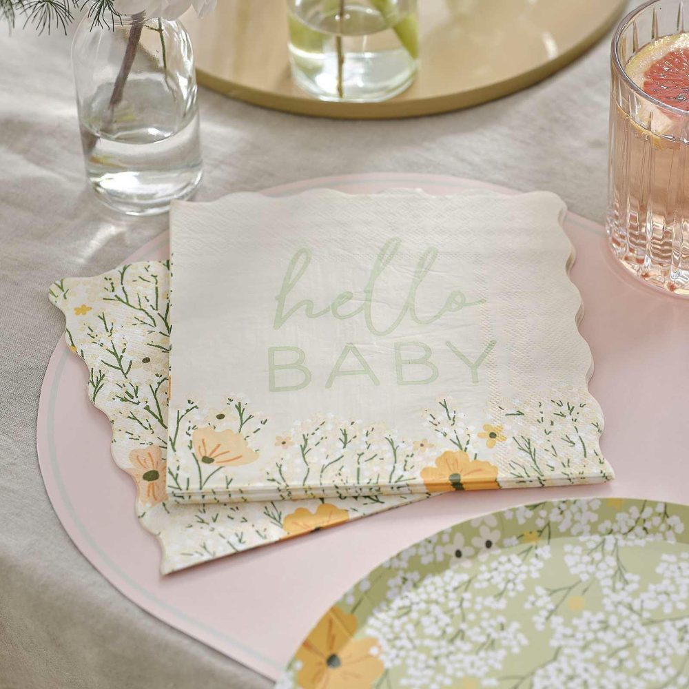 Baby Shower Tableware |   Hello Baby Floral Tableware Kit Baby Shower Baby Shower Tableware