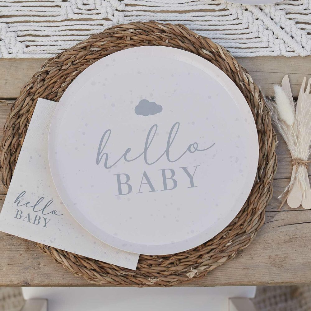 Baby Shower Tableware |   Hello Baby Neutral Baby Shower Plates Baby Shower Baby Shower Tableware