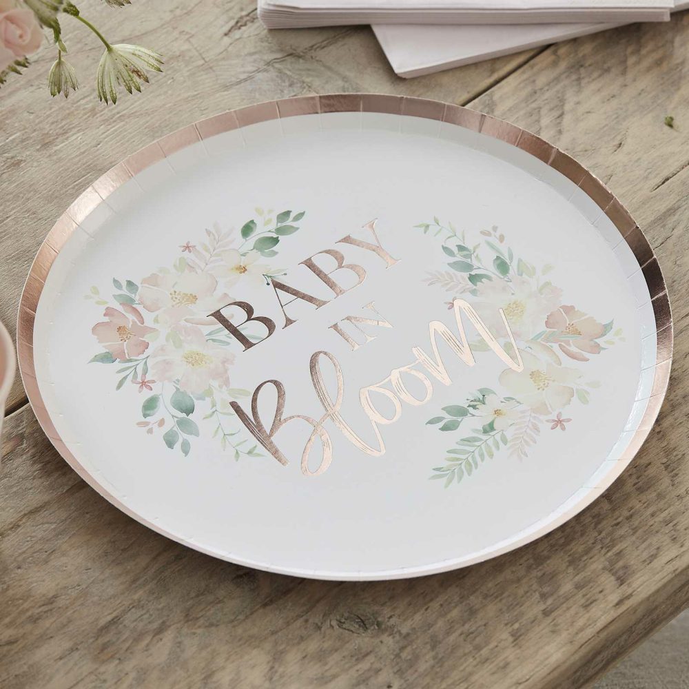 Baby Shower Tableware |   Rose Gold Baby In Bloom Baby Shower Plates Baby Shower Baby Shower Tableware