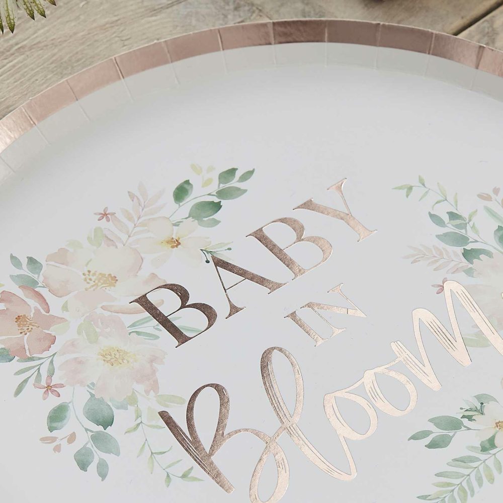 Baby Shower Tableware |   Rose Gold Baby In Bloom Baby Shower Plates Baby Shower Baby Shower Tableware