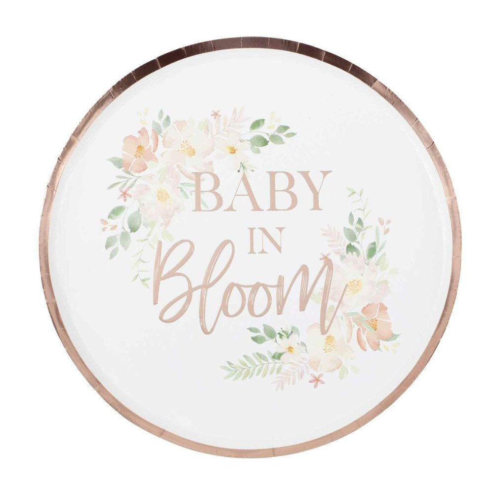 Baby Shower Tableware |   Rose Gold Baby In Bloom Baby Shower Plates Baby Shower Baby Shower Tableware