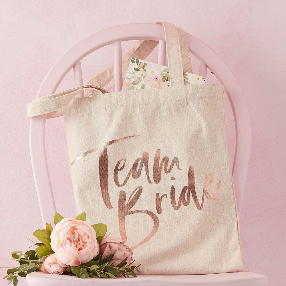 Bachelorette Party Bags |   Team Bride Printed Tote Bag – Floral Bachelorette Party Bachelorette Party Accessories Bachelorette Party Bags