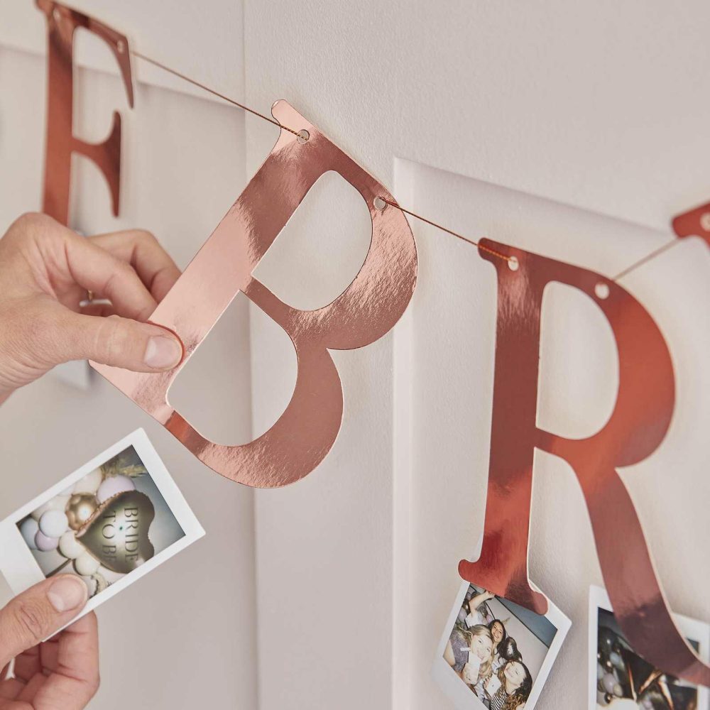 Bachelorette Party Banners |   Rose Gold The Bride Bachelorette Party Bunting With Photo Pegs Bachelorette Party Banners Bachelorette Party Banners