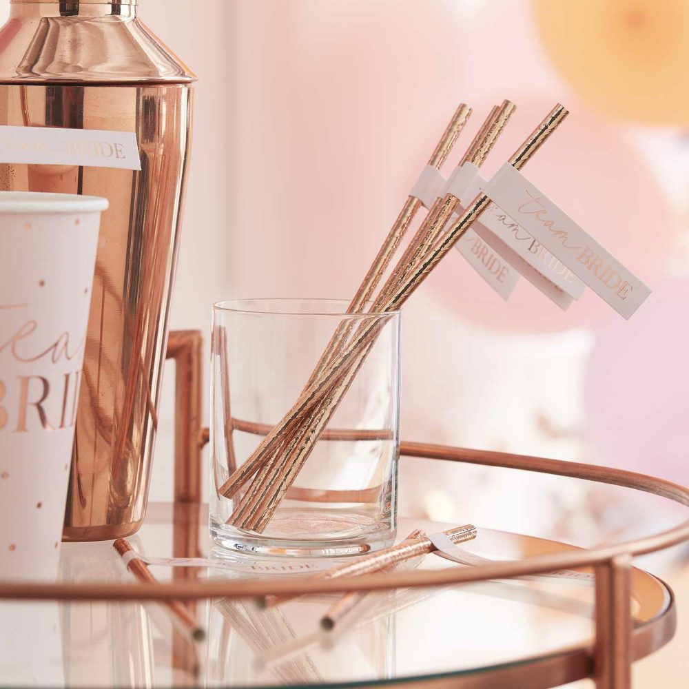 Bachelorette Party Tableware |   Rose Gold Team Bride Flag Bachelorette Party Straws Bachelorette Party Decorations Bachelorette Party Tableware