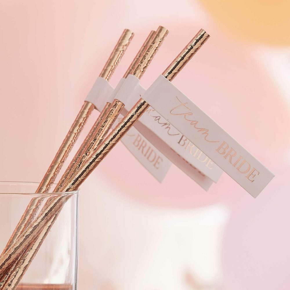 Bachelorette Party Tableware |   Rose Gold Team Bride Flag Bachelorette Party Straws Bachelorette Party Decorations Bachelorette Party Tableware