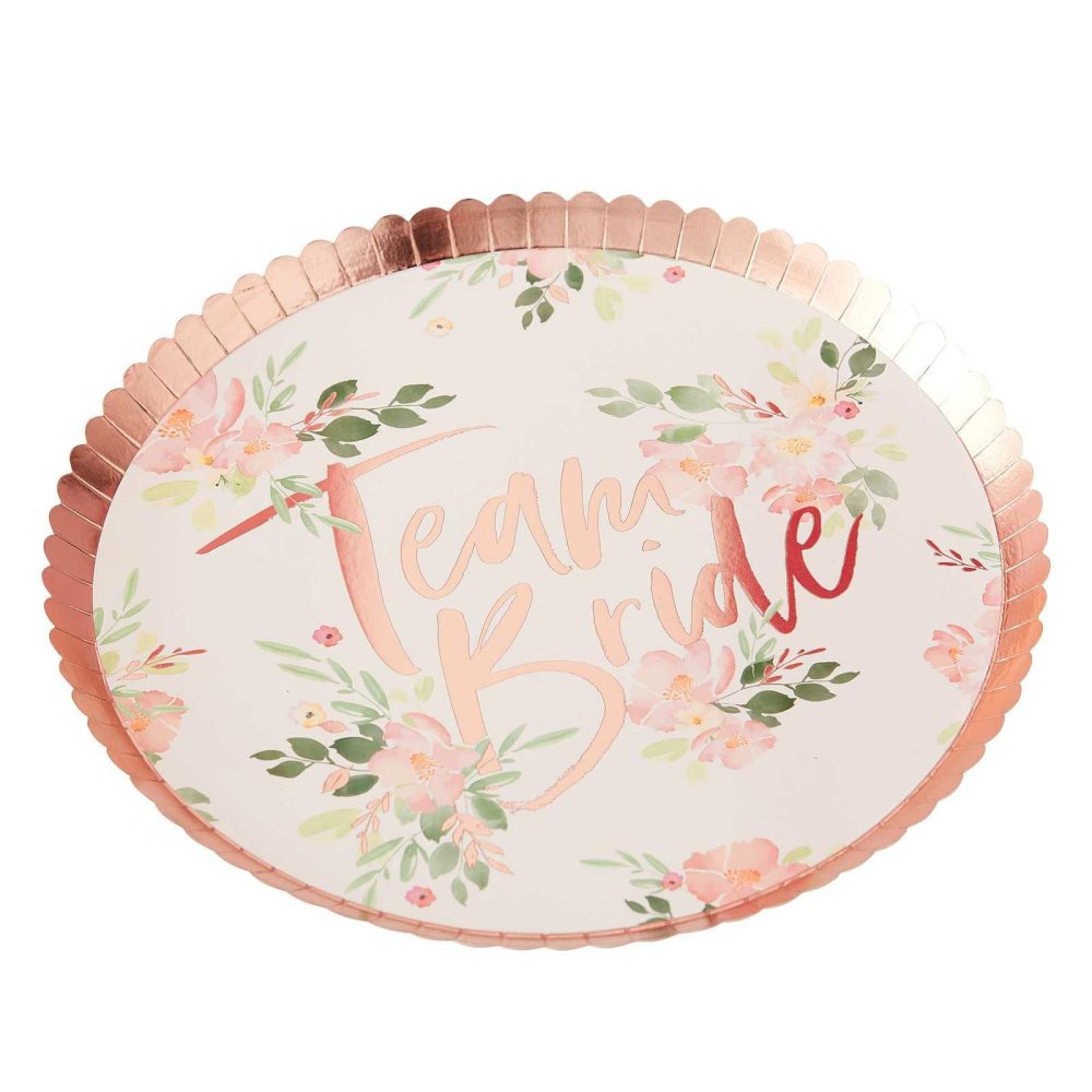 Bachelorette Party Tableware |   Team Bride Rose Gold Foiled Floral Plates Bachelorette Party Decorations Bachelorette Party Tableware