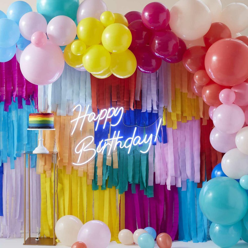 Backdrops |   Balloon And Streamer Brights Rainbow Party Backdrop Backdrops Backdrops