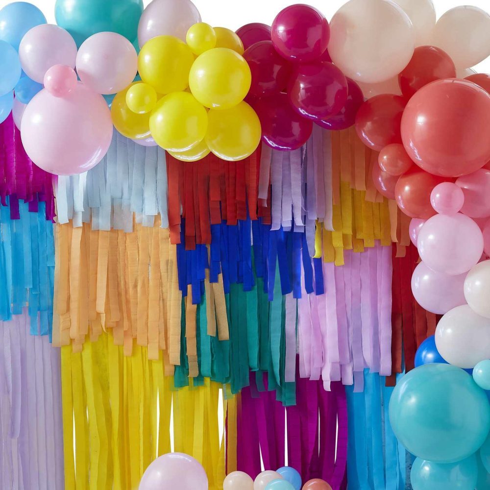 Backdrops |   Balloon And Streamer Brights Rainbow Party Backdrop Backdrops Backdrops