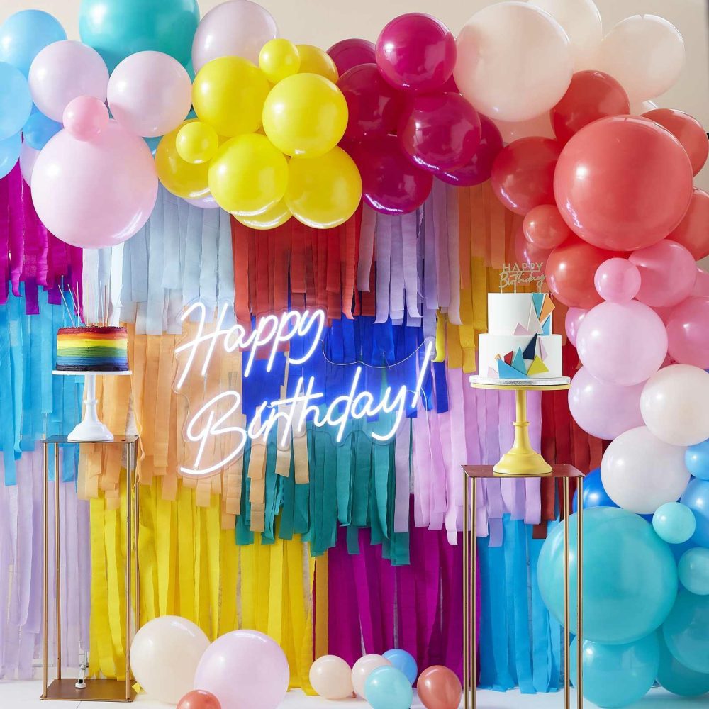 Backdrops |   Balloon And Streamer Brights Rainbow Party Backdrop Backdrops Backdrops