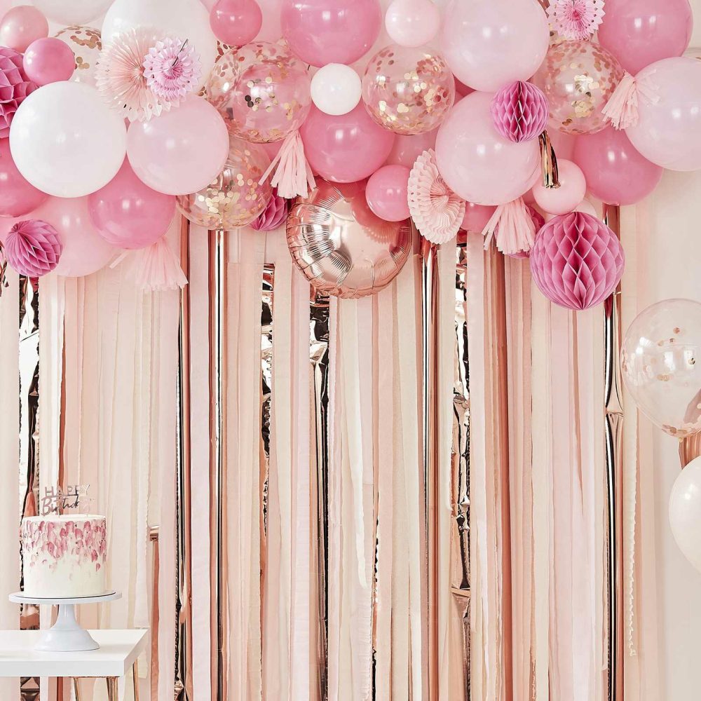 Backdrops |   Blush And Peach Balloon And Fan Garland Party Backdrop Backdrops Backdrops