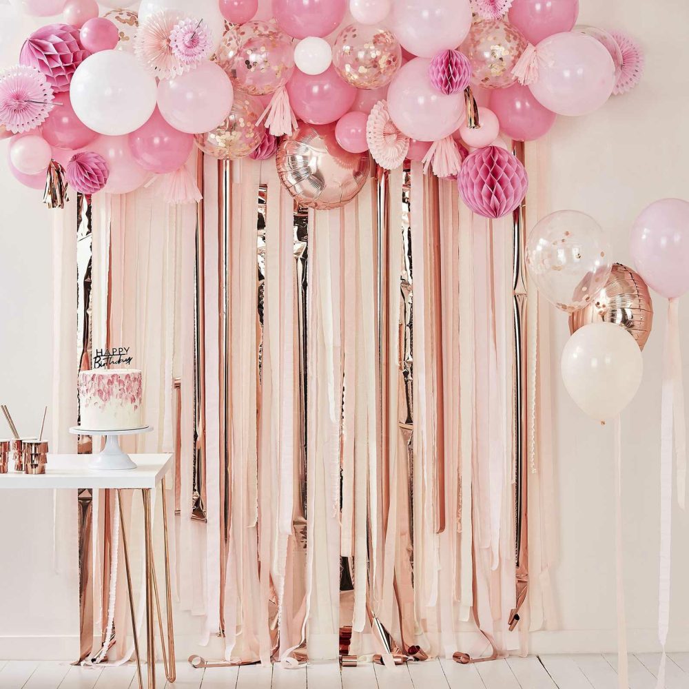 Backdrops |   Blush And Peach Balloon And Fan Garland Party Backdrop Backdrops Backdrops