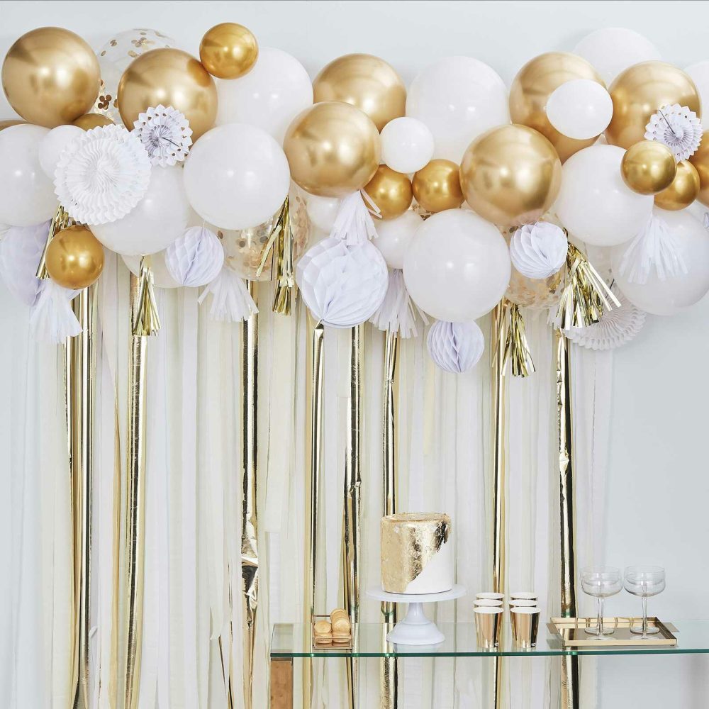 Backdrops |   Gold Balloon And Fan Garland Party Backdrop Backdrops Backdrops