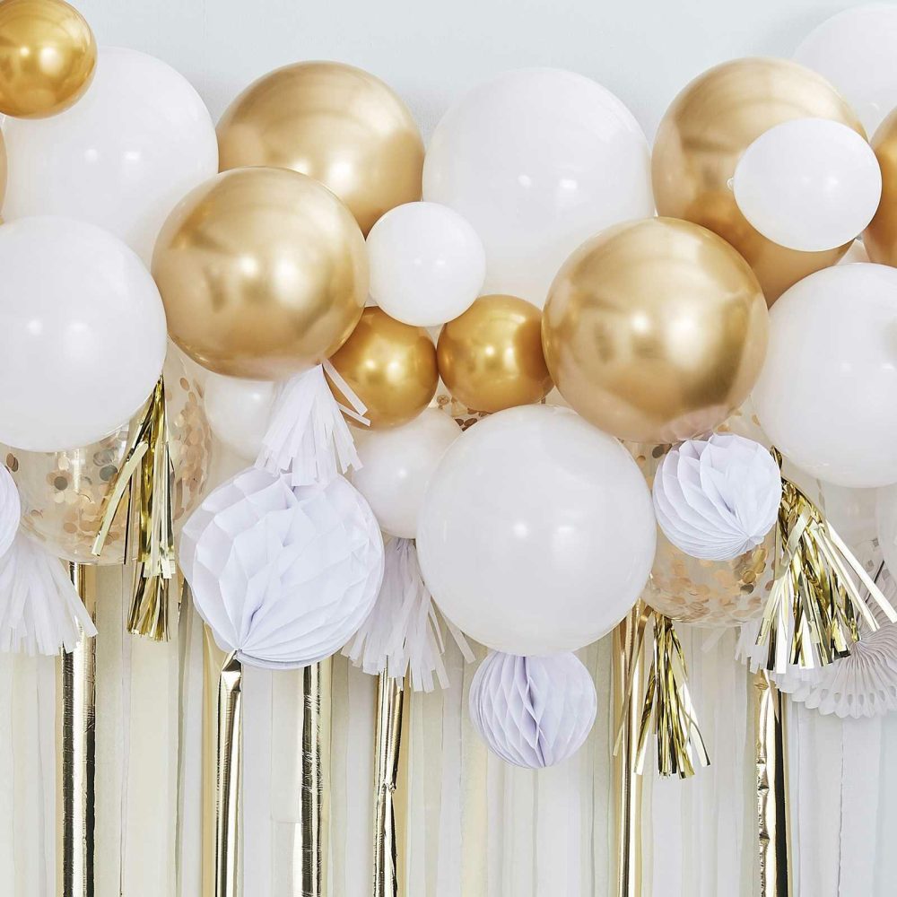 Backdrops |   Gold Balloon And Fan Garland Party Backdrop Backdrops Backdrops